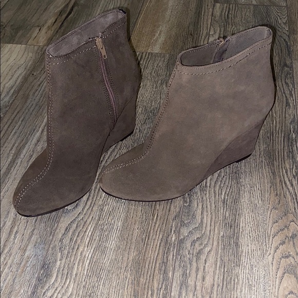 Brown suede wedge booties